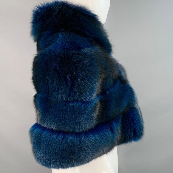 NO BRAND One Size Rare Navy Blue Black Fox Fur Hook Eye Closure Cardigan - Picture 3 of 7